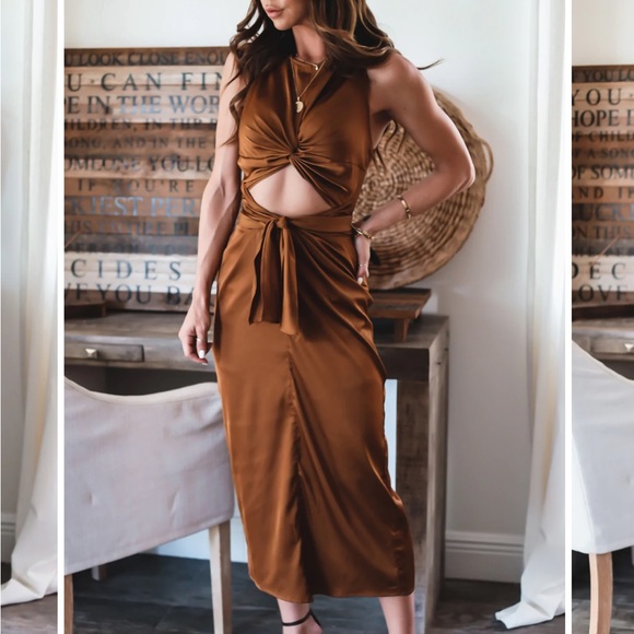 Brown satin cut out dress - Picture 2 of 6